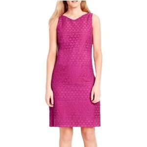 LANDS END Sz 8 Sleeveless Eyelet Shift Dress Cotton‎ Preppy Fully Lined Pink